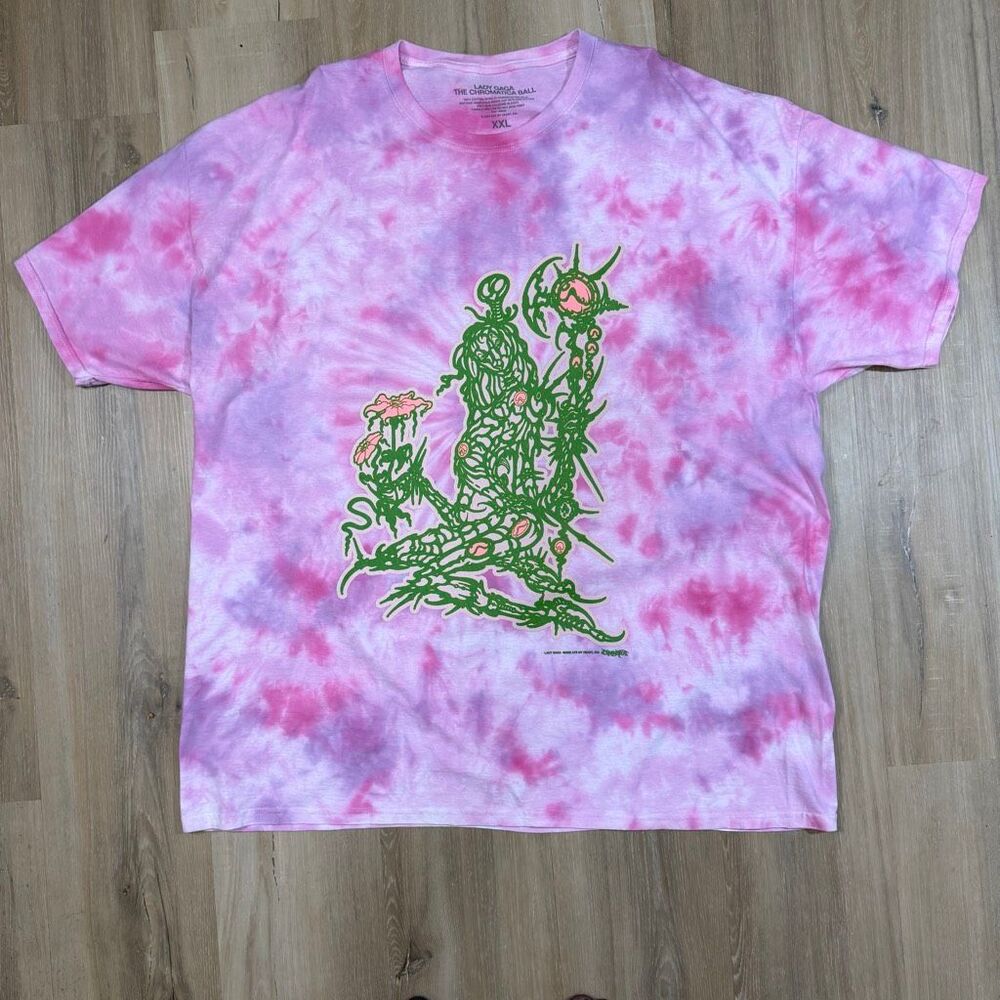 Lady Gaga Chromatica Ball 2022 Pink And White Tie Dye Tour Shirt Size XXL Boxy